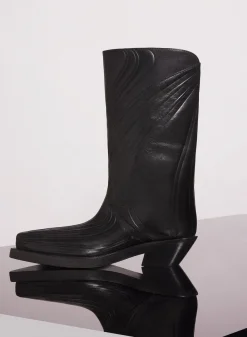 MUGLER black embossed leather santiag boots