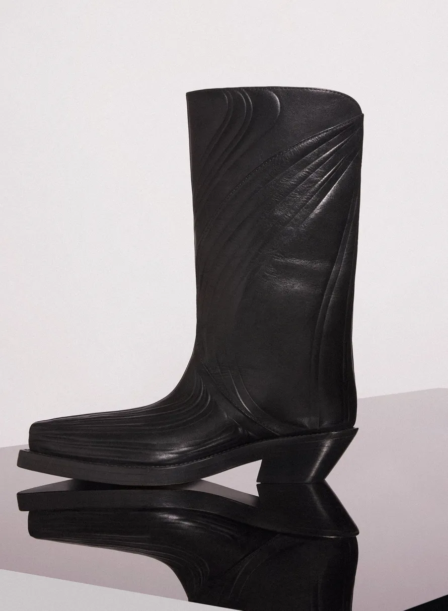 MUGLER black embossed leather santiag boots