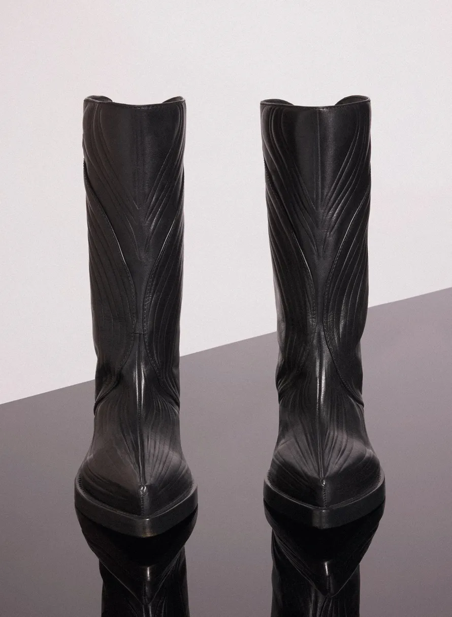 MUGLER black embossed leather santiag boots