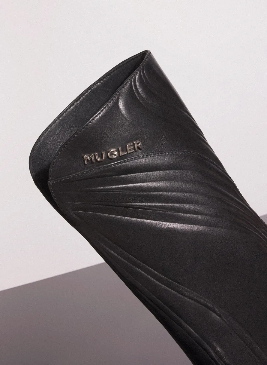 MUGLER black embossed leather santiag boots