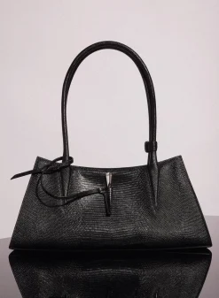 MUGLER black embossed lizard leather fang bag