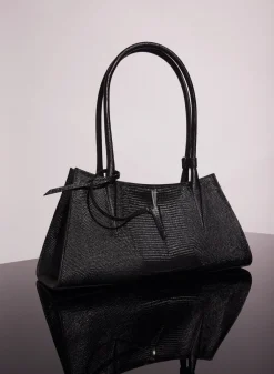 MUGLER black embossed lizard leather fang bag