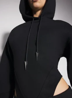Women MUGLER black fleece hoodie bodysuit