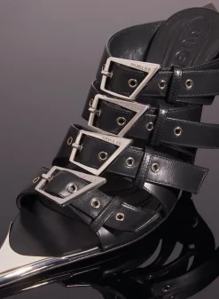 MUGLER black leather buckled fang 95 sandals
