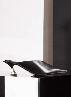 MUGLER Black leather Fang 55 mules