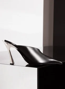 MUGLER Black leather Fang 95 mules