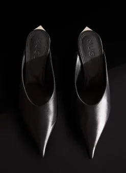 MUGLER Black leather Fang 55 mules