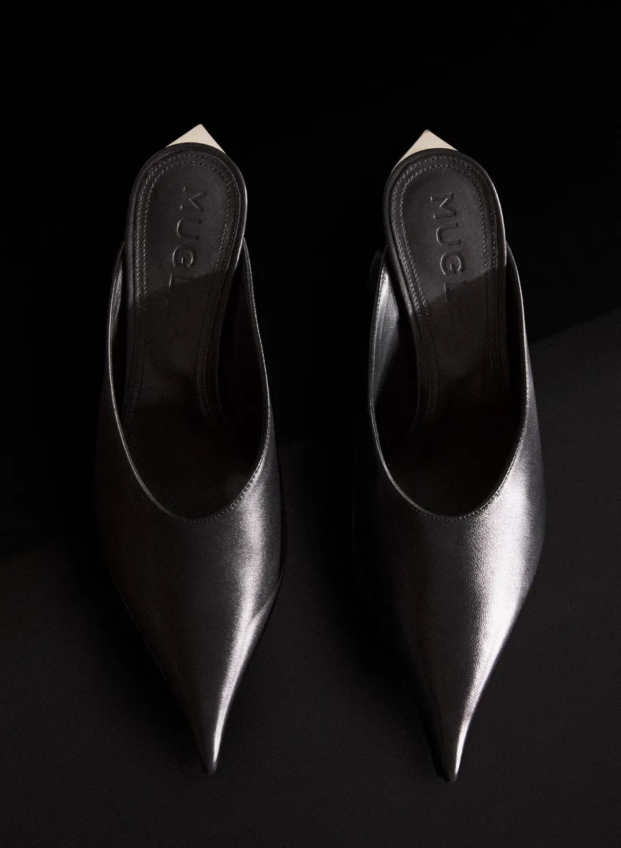 MUGLER Black leather Fang 55 mules