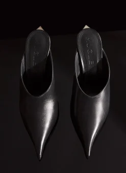 MUGLER Black leather Fang 95 mules