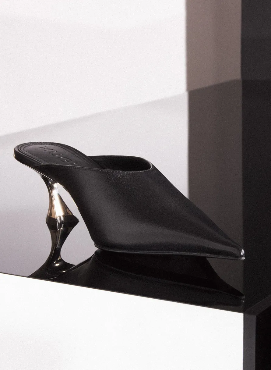 MUGLER Black leather Fang 55 mules