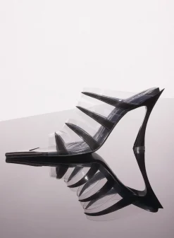 MUGLER black leather fang 95 spike sandals