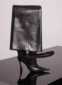 MUGLER black leather piercing fang 95 garter boots
