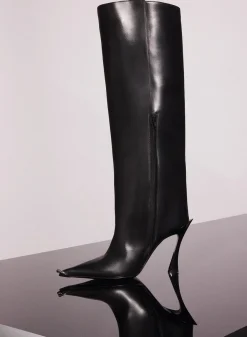 MUGLER black leather piercing fang 95 boots