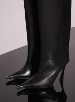 MUGLER black leather piercing fang 95 boots