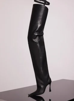 MUGLER black leather piercing fang 95 garter boots