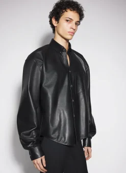 Women MUGLER black leather piercing shirt