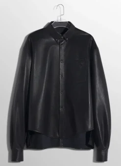 Women MUGLER black leather piercing shirt