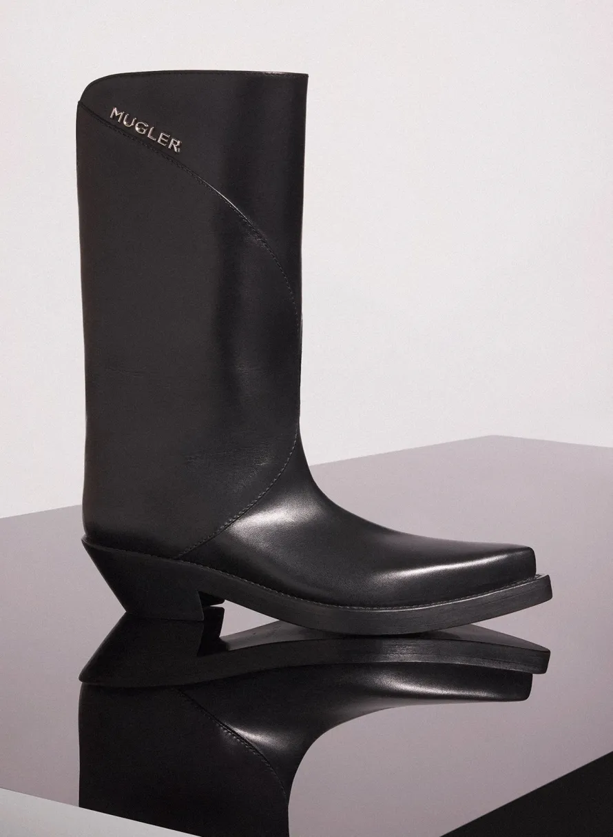 MUGLER black leather santiag boots