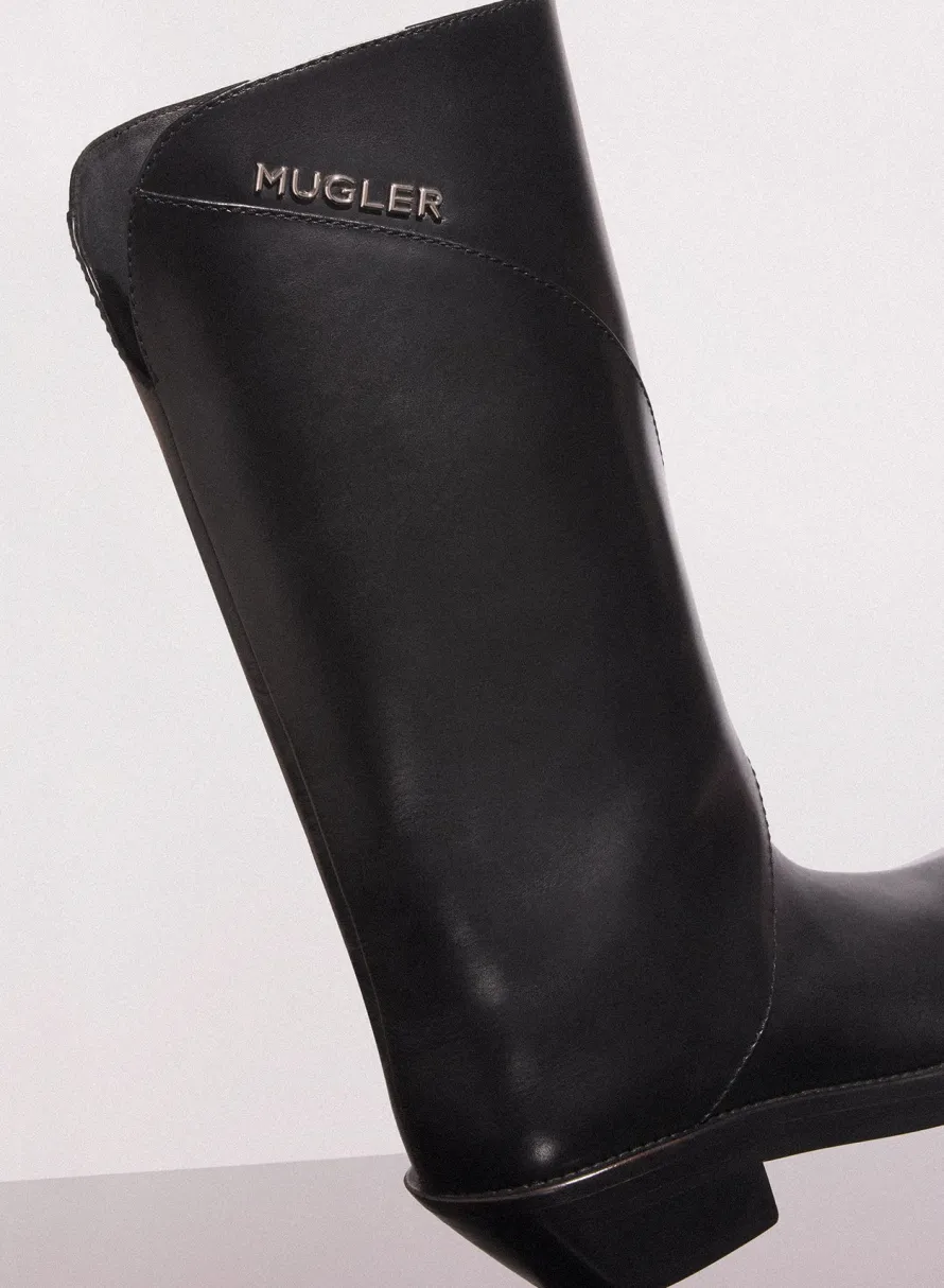 MUGLER black leather santiag boots