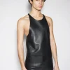 Women MUGLER black leather tank top
