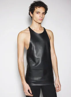 Women MUGLER black leather tank top