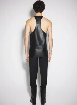 Women MUGLER black leather tank top