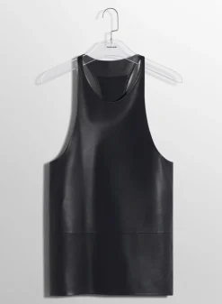 Women MUGLER black leather tank top