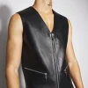 Women MUGLER black leather zipper vest