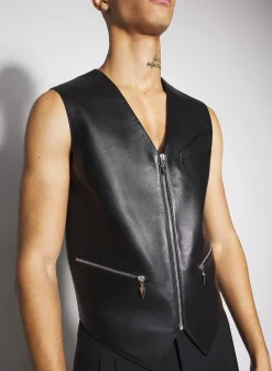 Women MUGLER black leather zipper vest