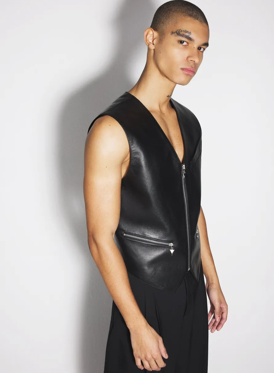 Women MUGLER black leather zipper vest