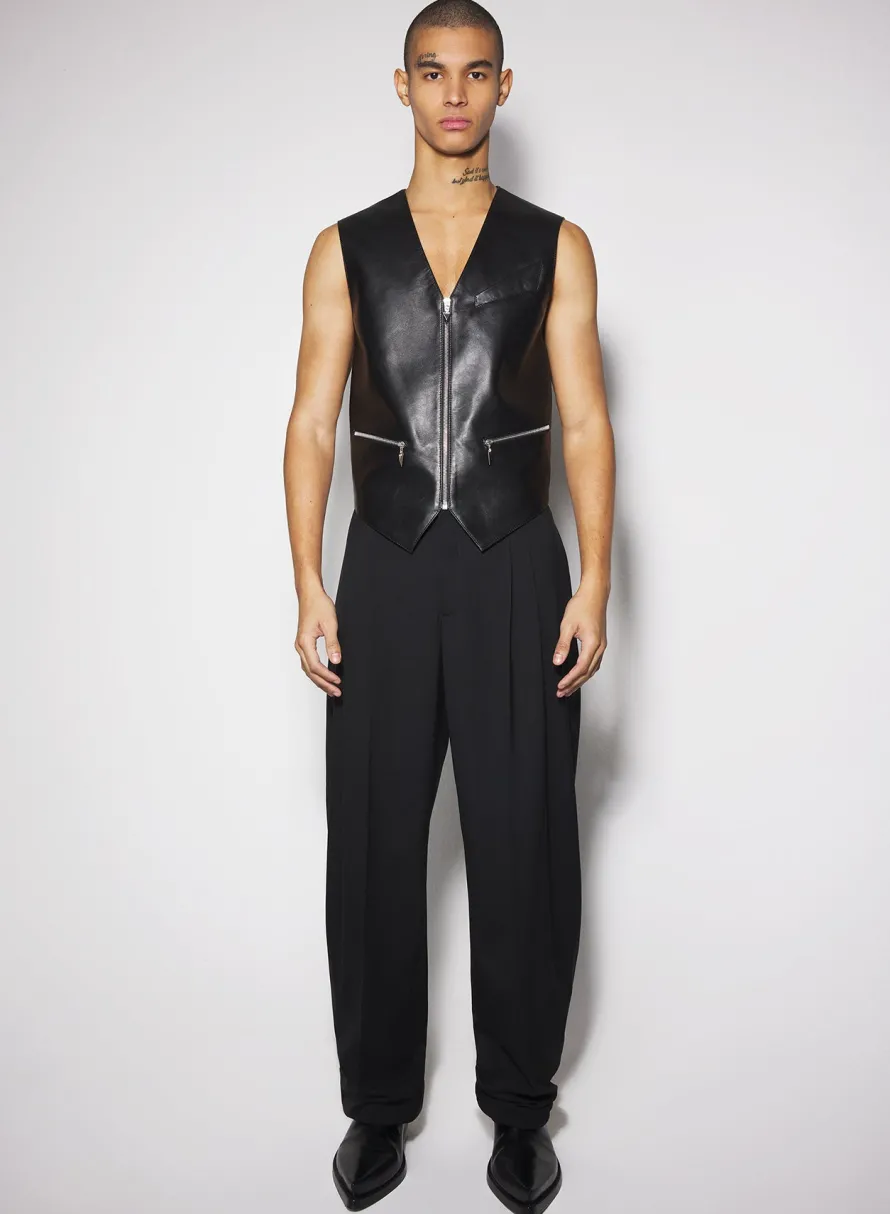 Women MUGLER black leather zipper vest