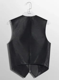 Women MUGLER black leather zipper vest