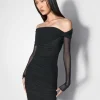 Women MUGLER black off-shoulder ruched dress