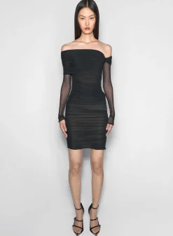 Women MUGLER black off-shoulder ruched dress