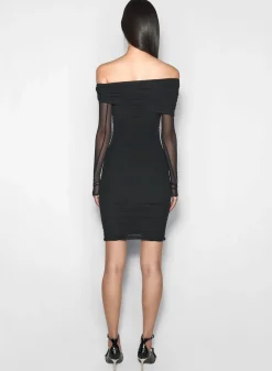 Women MUGLER black off-shoulder ruched dress