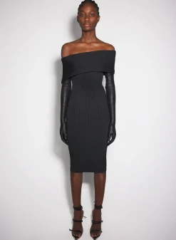 Women MUGLER black off-shoulder sculpting knit dress