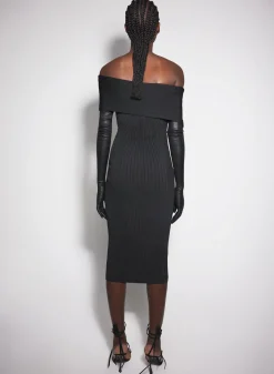 Women MUGLER black off-shoulder sculpting knit dress