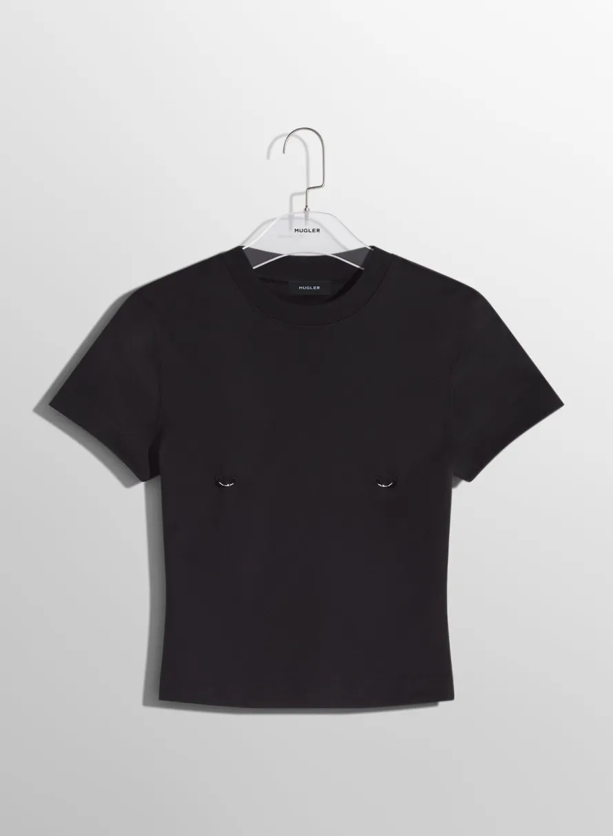 Women MUGLER black pierced baby t-shirt