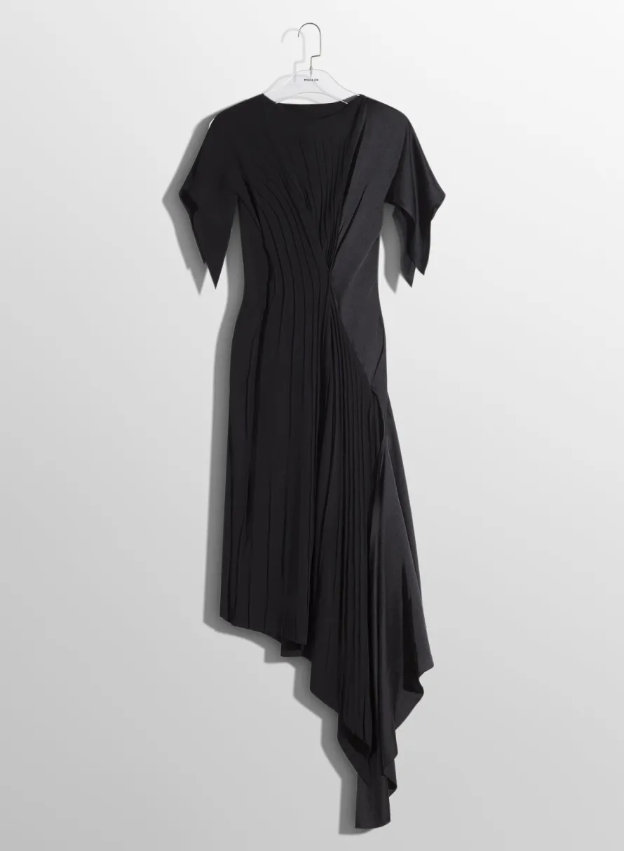 Women MUGLER black pleated asymmetrical dress
