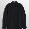 Women MUGLER black poplin button shirt