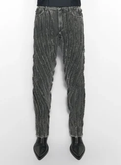 Women MUGLER black raw edge spiral baggy jeans