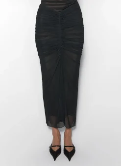 Women MUGLER black ruched mesh skirt