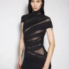Women MUGLER black ruched sheer mini dress