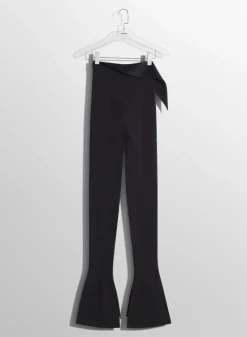Women MUGLER black satin cummerbund flare wool trousers