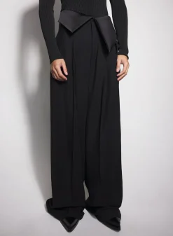 Women MUGLER black satin cummerbund trousers