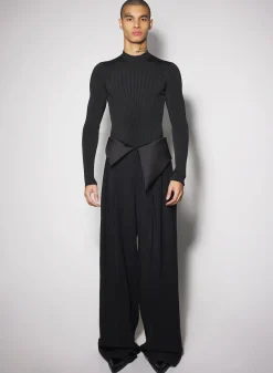 Women MUGLER black satin cummerbund trousers