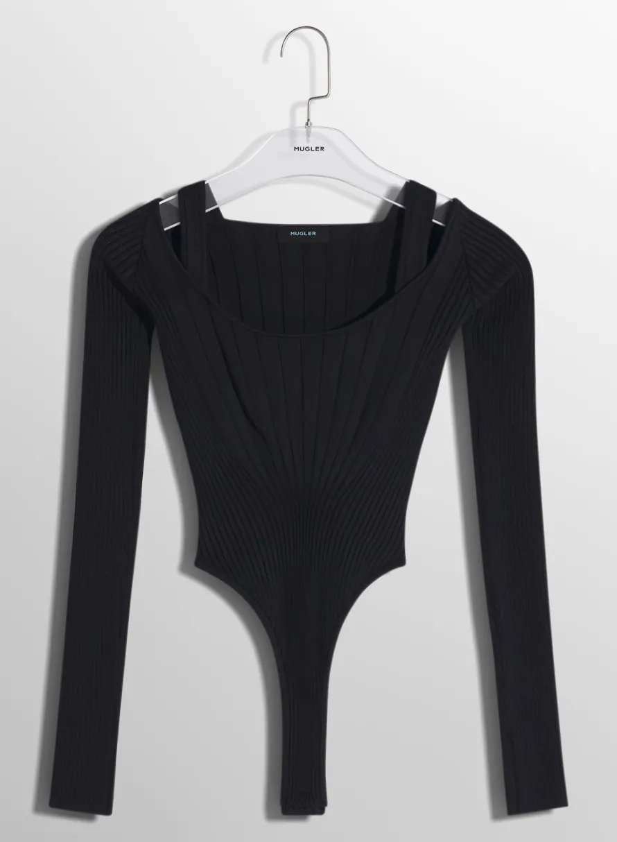 Women MUGLER black sculpting knit bodysuit