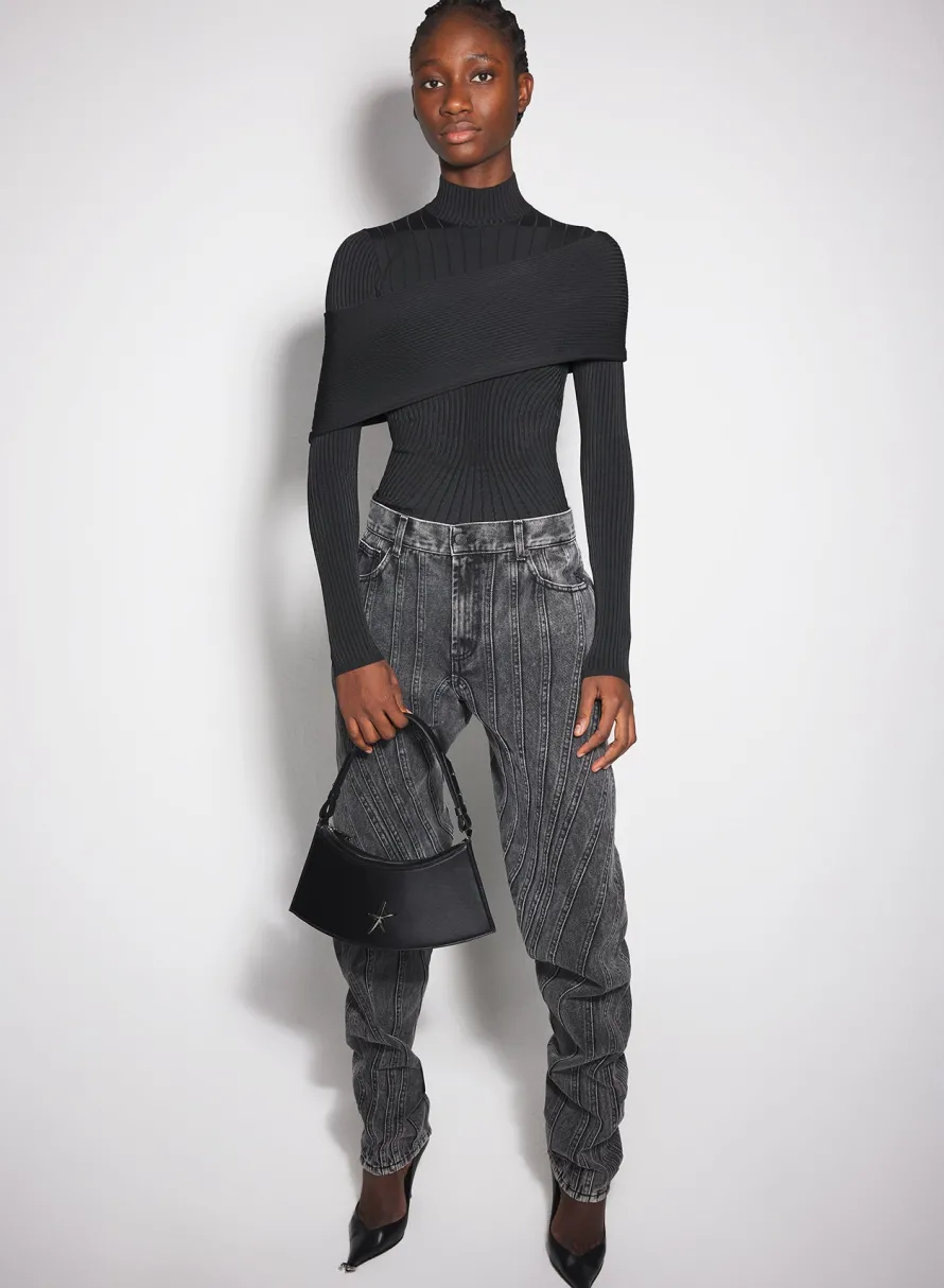 Women MUGLER black sculpting knit top