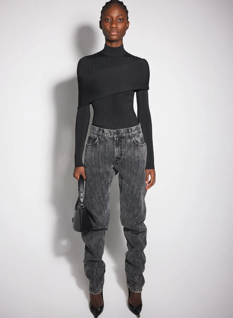 Women MUGLER black sculpting knit top