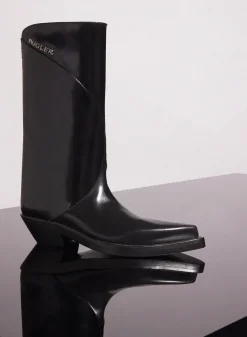MUGLER black shiny leather santiag boots